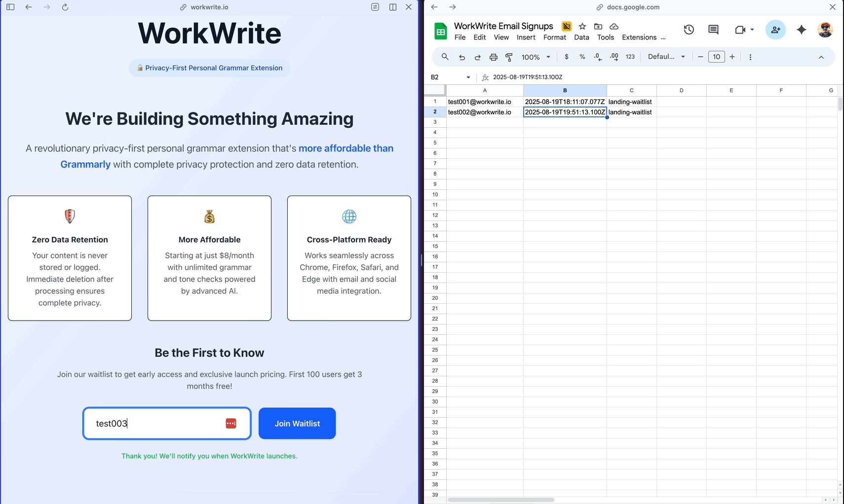 Landing page example